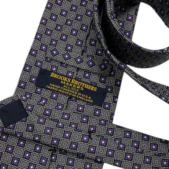 BROOKS BROTHERS Purple/Silver Geometric DESIGNER Tie HANDMADE USA - Picture 3 of 4